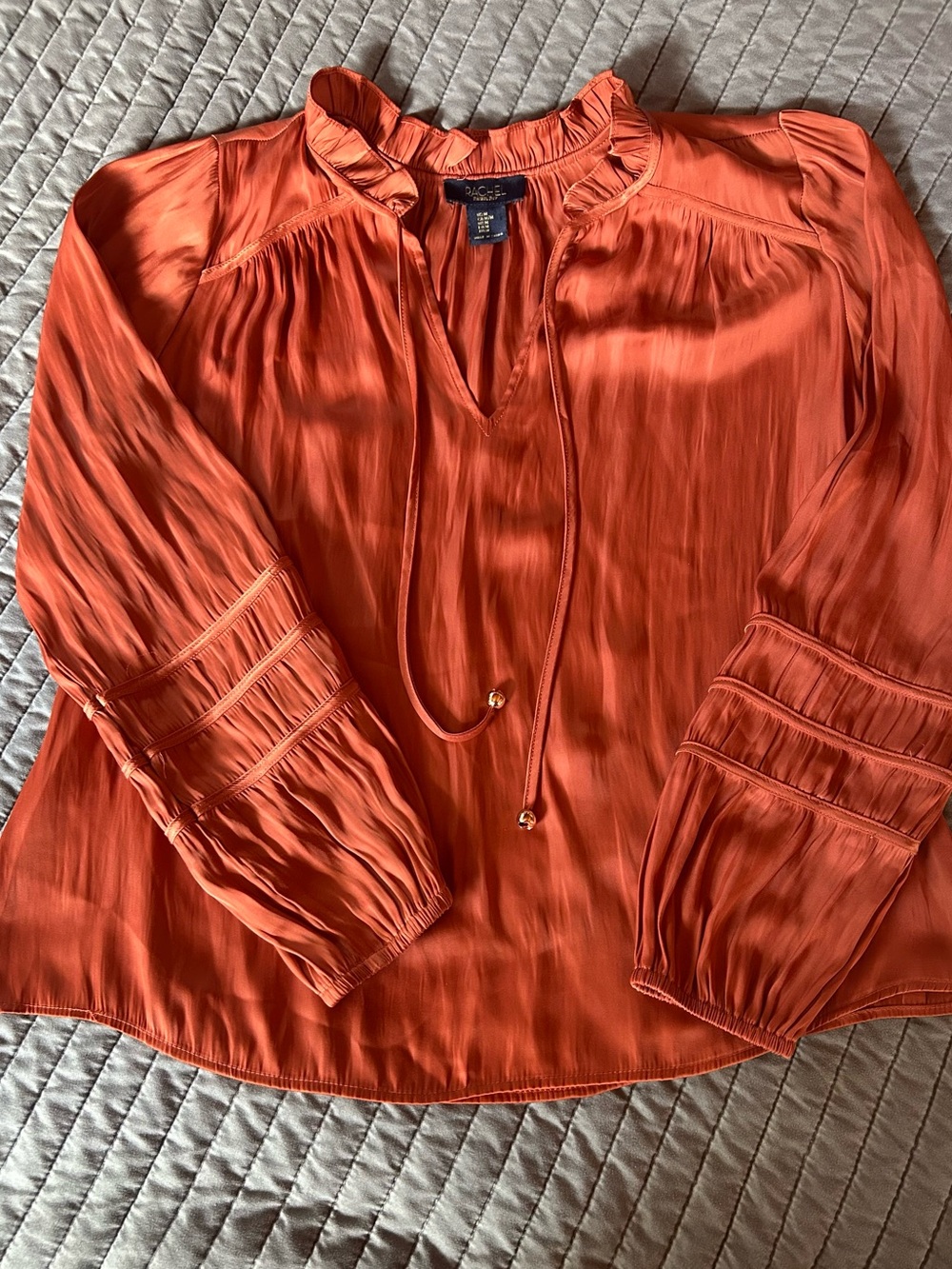 Rachael Ray Burnt Orange Ruffle Tie-Neck Blouse